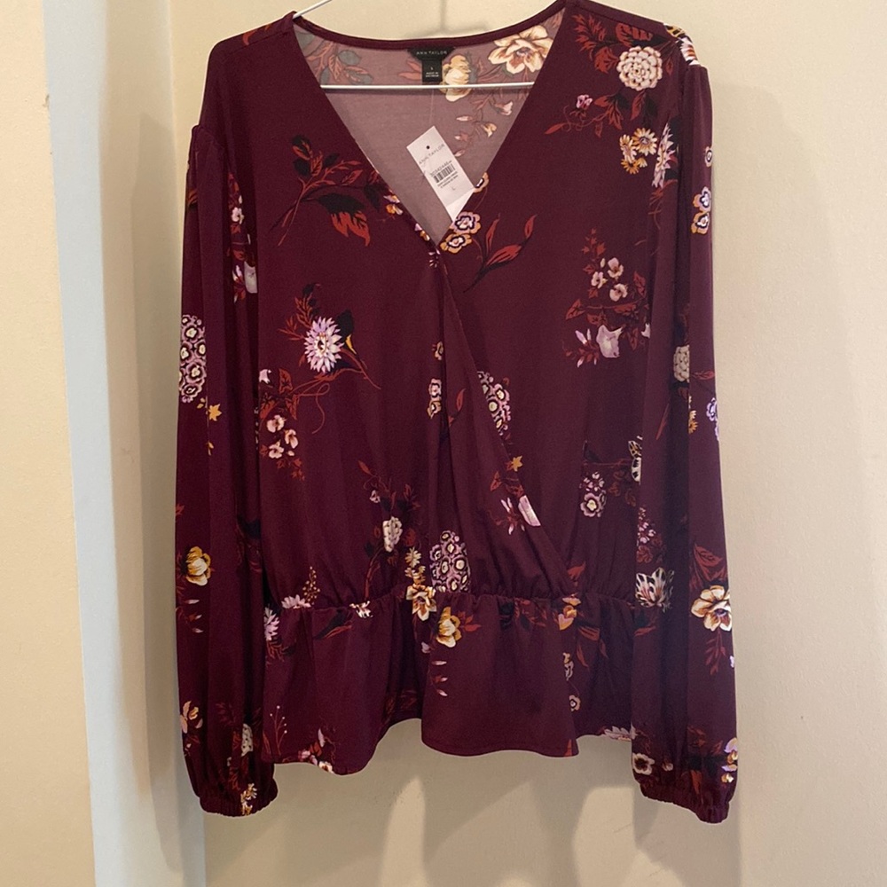 NWT Ann Taylor floral wrap peplum hem blouse